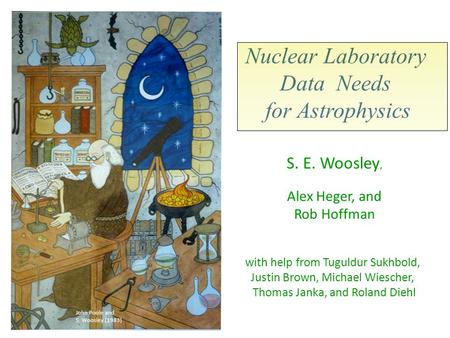 Nuclear Laboratory Data Needs for Astrophysics S. E. Woosley, Alex Heger, and Rob Hoffman with help from Tuguldur Sukhbold, Justin Brown, Michael Wiescher,