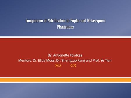  By: Antionette Fowlkes Mentors: Dr. Elica Moss, Dr. Shengzuo Fang and Prof. Ye Tian.
