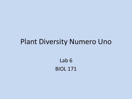 Plant Diversity Numero Uno Lab 6 BIOL 171. Introduction First land plants were related to green algae – 500 million years ago.