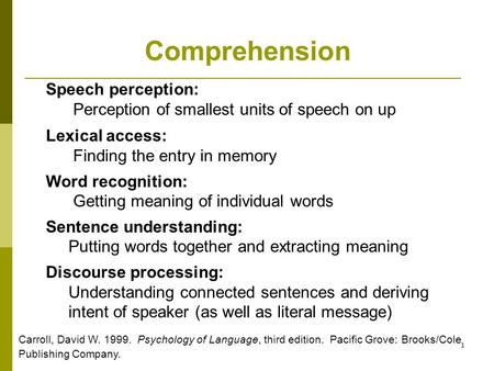 Comprehension Speech perception: