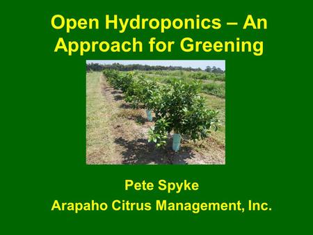 Open Hydroponics – An Approach for Greening