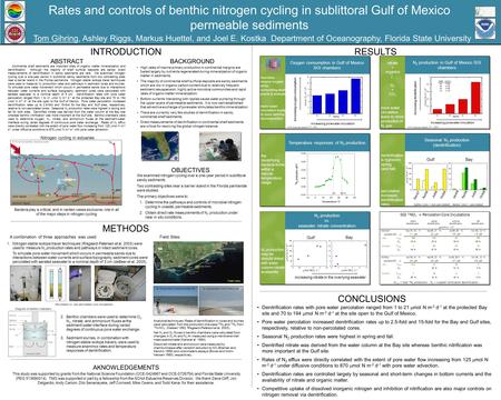 Rates and controls of benthic nitrogen cycling in sublittoral Gulf of Mexico permeable sediments Tom Gihring, Ashley Riggs, Markus Huettel, and Joel E.