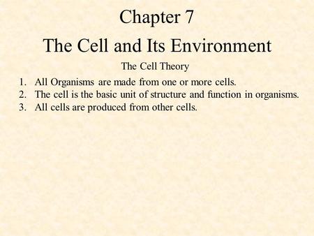 The Cell and Its Environment