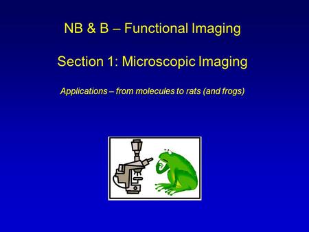 NB & B – Functional Imaging Section 1: Microscopic Imaging Applications – from molecules to rats (and frogs)