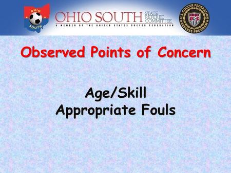 Observed Points of Concern Age/Skill Appropriate Fouls.