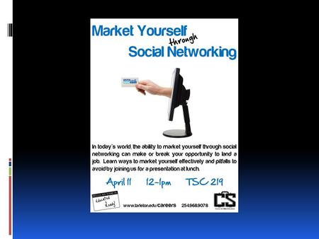 Market Yourself Through Social Networking Aiding in your job search…  ALWAYS use  Good ole fashioned networking  A well prepared resume  CONSIDER.