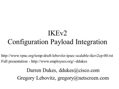 IKEv2 Configuration Payload Integration
