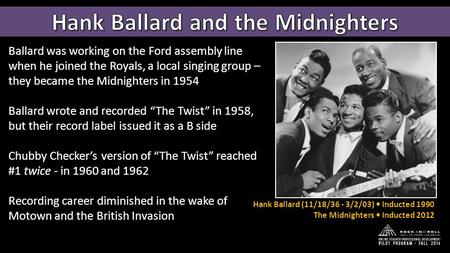 Ballard was working on the Ford assembly line when he joined the Royals, a local singing group – they became the Midnighters in 1954 Ballard wrote and.
