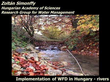 Implementation of WFD in Hungary - rivers Zoltán Simonffy Hungarian Academy of Sciences Research Group for Water Management Zoltán Simonffy Hungarian Academy.