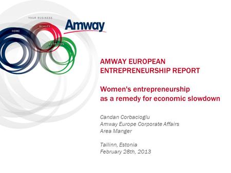AMWAY EUROPEAN ENTREPRENEURSHIP REPORT Women's entrepreneurship as a remedy for economic slowdown Dear… , dear guests: Let me first of all thank you.