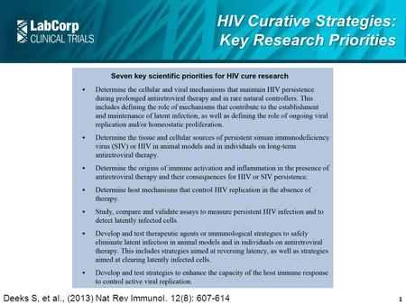 1 HIV Curative Strategies: Key Research Priorities Deeks S, et al., (2013) Nat Rev Immunol. 12(8): 607-614.