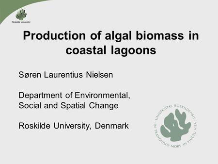 Production of algal biomass in coastal lagoons Søren Laurentius Nielsen Department of Environmental, Social and Spatial Change Roskilde University, Denmark.