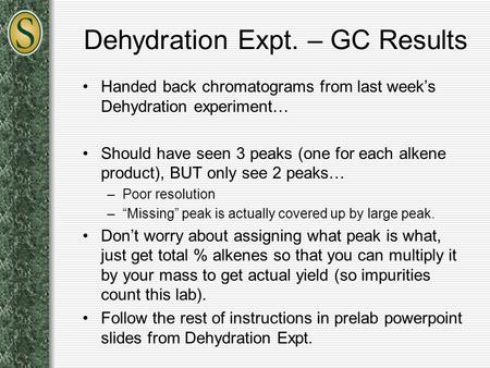 Dehydration Expt. – GC Results
