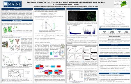 PHOTOACTIVATION YIELDS & BLEACHING YIELD MEASUREMENTS FOR PA FPs M.S. Gunewardene* and S.T. Hess* * Department of Physics & Astronomy and Institute for.