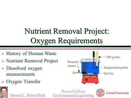 Monroe L. Weber-Shirk S chool of Civil and Environmental Engineering Nutrient Removal Project: Oxygen Requirements  History of Human Waste  Nutrient.