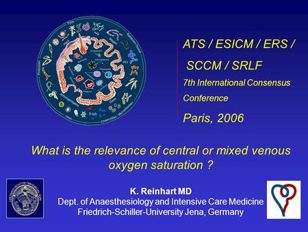 What is the relevance of central or mixed venous oxygen saturation ? K. Reinhart MD Dept. of Anaesthesiology and Intensive Care Medicine Friedrich-Schiller-University.