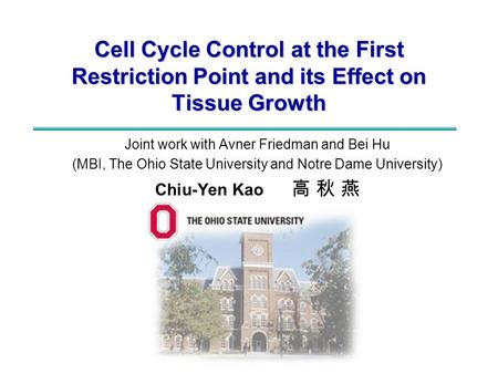 Cell Cycle Control at the First Restriction Point and its Effect on Tissue Growth Joint work with Avner Friedman and Bei Hu (MBI, The Ohio State University.
