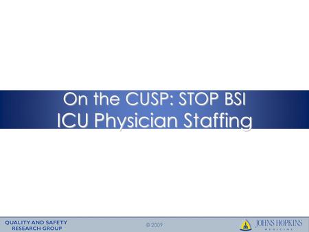 © 2009 On the CUSP: STOP BSI ICU Physician Staffing.