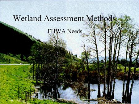 Wetland Assessment Methods FHWA Needs. Laws and Regulations National Environmental Policy Act Section 404 CWA Regulatory Program Executive Order 11990,