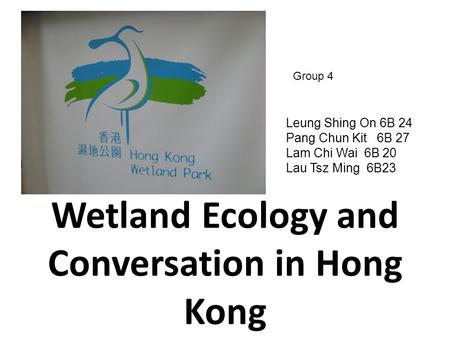 Wetland Ecology and Conversation in Hong Kong Leung Shing On 6B 24 Pang Chun Kit 6B 27 Lam Chi Wai 6B 20 Lau Tsz Ming 6B23 Group 4.