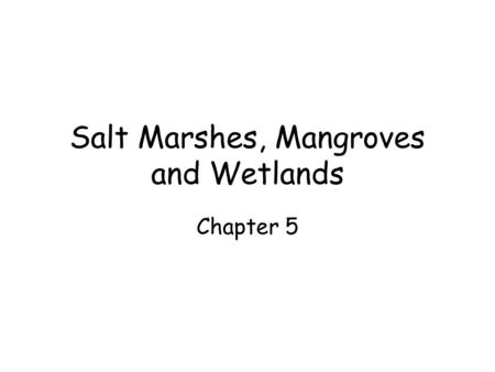 Salt Marshes, Mangroves and Wetlands Chapter 5. Salt marshes Intertidal zone, emergent vegetation Plants have adapted to saline soils, inundation Salt.
