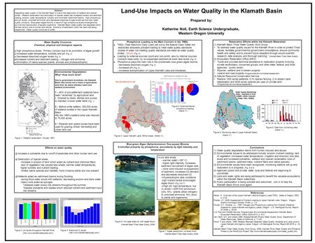 Abstract Degrading water quality in the Klamath Basin is due to the destruction of wetland and riparian zones. Wetland reclamation and elimination of riparian.