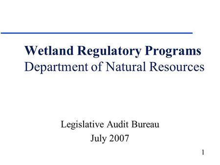 1 Wetland Regulatory Programs Department of Natural Resources Legislative Audit Bureau July 2007.