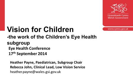 Corporate slide master With guidelines for corp -the work of the orate presentations Eye Health Conference 17 th September 2014 Heather Payne, Paediatrican,