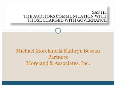 Michael Moreland & Kathryn Beseau Partners Moreland & Associates, Inc.