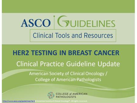 HER2 TESTING IN BREAST CANCER Clinical Practice Guideline Update American Society of Clinical Oncology / College of American Pathologists