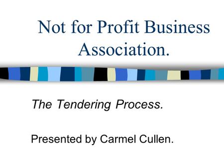 Not for Profit Business Association. The Tendering Process. Presented by Carmel Cullen.