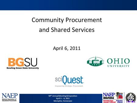 90 th Annual Meeting & Exposition April 3 – 6, 2011 Memphis, Tennessee Community Procurement and Shared Services April 6, 2011.