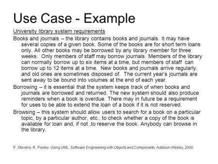 Use Case - Example University library system requirements