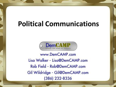 Political Communications. Political Communications is the art and science of influencing public opinion for political purposes.