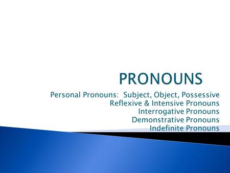 PRONOUNS Personal Pronouns: Subject, Object, Possessive