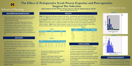 The Effect of Perioperative Scrub Person Expertise and Post-operative Surgical Site Infection Melissa Bathish, MS, RN, CPNP-PC, Christine Anderson, PhD,