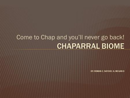 Come to Chap and you’ll never go back! CHAPARRAL BIOME CHAPARRAL BIOME BY: ROMAN Z, SATCHEL K, MEGAN D.