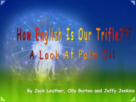 By Jack Leather, Olly Burton and Joffy Jenkins. Palm oil is a form of edible vegetable oil obtained from the fruit of the oil palm tree. Previously it.