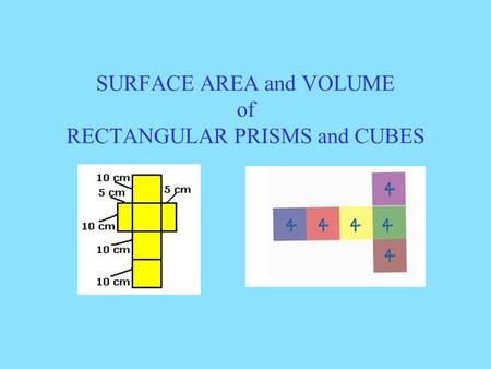 SURFACE AREA and VOLUME of RECTANGULAR PRISMS and CUBES.