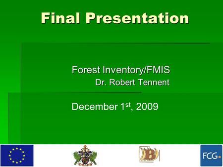 Final Presentation Forest Inventory/FMIS Dr. Robert Tennent December 1 st, 2009.