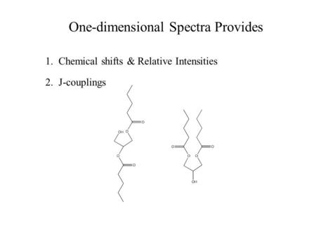 One-dimensional Spectra Provides 1. Chemical shifts & Relative Intensities 2. J-couplings.