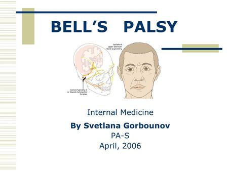 BELL’S PALSY Internal Medicine By Svetlana Gorbounov PA-S April, 2006.
