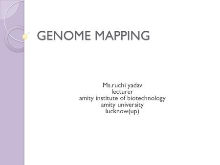 GENOME MAPPING Ms.ruchi yadav lecturer amity institute of biotechnology amity university lucknow(up)