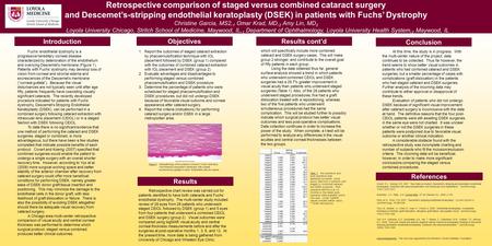 Retrospective comparison of staged versus combined cataract surgery and Descemet’s-stripping endothelial keratoplasty (DSEK) in patients with Fuchs’ Dystrophy.
