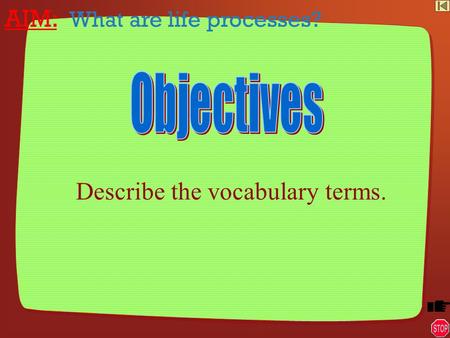 AIM: What are life processes? Describe the vocabulary terms.