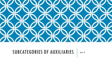 SUBCATEGORIES OF AUXILIARIES Lec. 9. OBJECTIVES Investigate the similarities and differences between main verbs, auxiliaries, and modals Discover the.