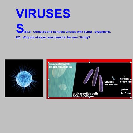 SB3.d. Compare and contrast viruses with living organisms.