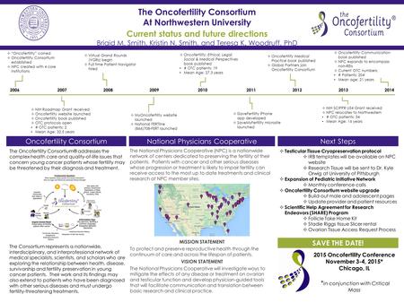 The Oncofertility Consortium At Northwestern University Current status and future directions Brigid M. Smith, Kristin N. Smith, and Teresa K. Woodruff,
