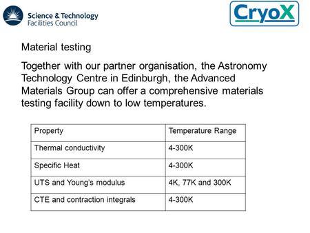 Material testing Together with our partner organisation, the Astronomy Technology Centre in Edinburgh, the Advanced Materials Group can offer a comprehensive.