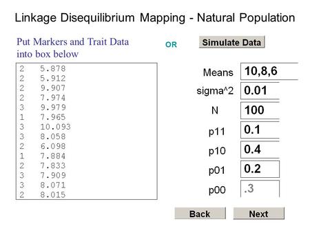Put Markers and Trait Data into box below Linkage Disequilibrium Mapping - Natural Population OR.